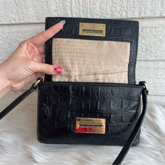 KATE SPADE Black Leather Croc Embossed Madison Knott Rosie Crossbody - Picture 11 of 11